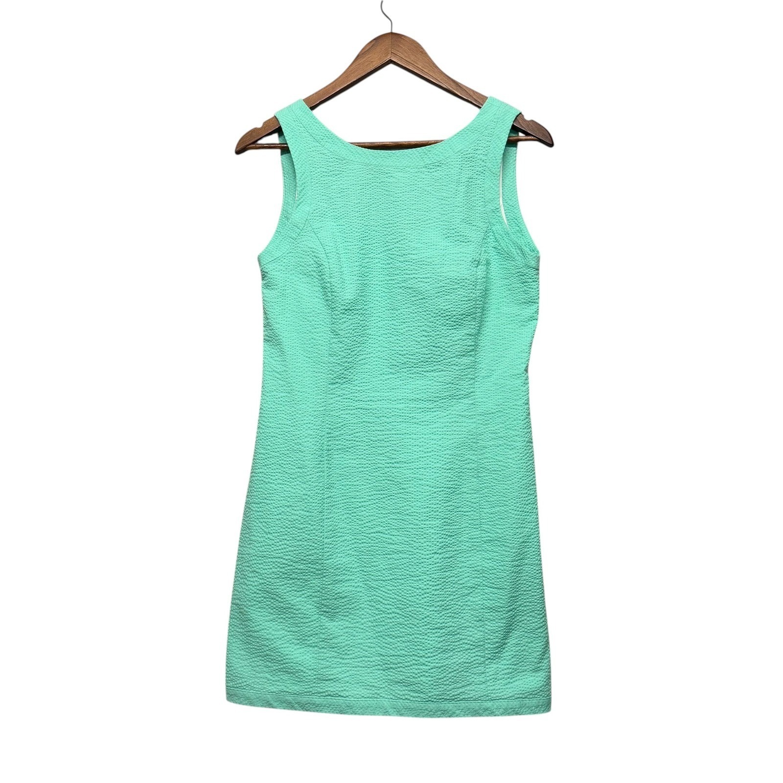 Lauren James Harper Dress Women S Seafoam Green Seersucker Shift V-Back Usa Made